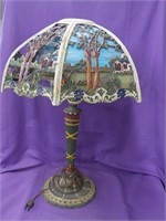 Iron Base Stain Glass Shade As is