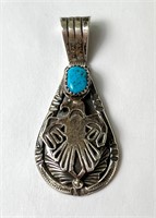 Sterling Navajo Signed Kingman Turquoise Pendant