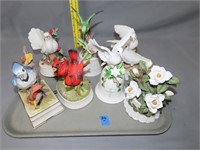 Tray Lot of Bird Figurines/Music Boxes