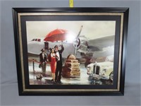 Large Framed Vintage Airplane Scene