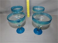 4 Art Glass Margarita Glasses