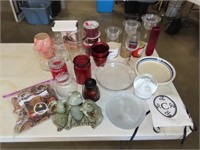 Table Lot Misc Glassware & Candles