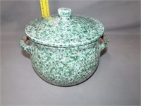 Spongeware Pottery Covered Pot