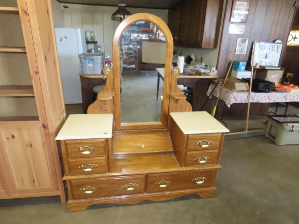 Oak Drop Center Dresser w/ Marble Top