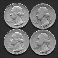 (4) Washington Silver Qtr. Dols; Vars. Yrs./Mints