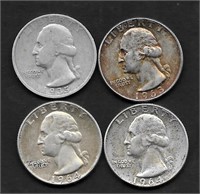 (4) Washington Silver Qtr. Dols; Vars. Yrs./Mints