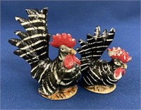(2) Black and White Ceramic Roosters, missing