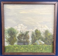Farm scene oil painting on canvas 17 1/4”x 17
