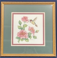 Ruby Throated Hummingbird w/Roses framed artwork