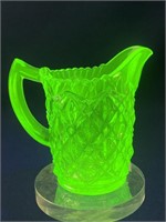 Vintage Uranium/Vaseline Glass Creamer 4” tall