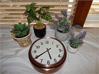Artificial Potted Floral & Wall Clock