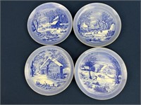 (4) Vintage Currier & Ives Blue Decorative Plates