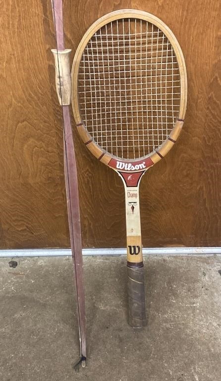 Vintage Bear Bow, 50" and tennis racquet