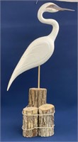 1993 Wooden carved Egret on wooden base by Lionel