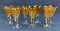 (6) Hand Blown Heavy Footed Artland Amber Bubble