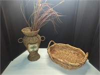 Nice wicker basket 17x4 1/2 and 14" wicker vase