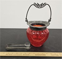 Victorian Red Pickle Castor w Fork- Missing Lid-