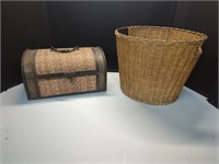 Small wicker trunk and wicker trash can 10 1/2"