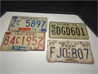 Vintage IN, IO and KY License plates