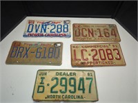 Vintage 1980's and 90's NC license plates