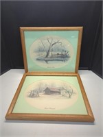 Vintage framed prints signed and dated by E.