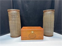 Wooden Cigar Box & Glass & Metal Candle Holders
