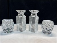 Lambert Crystal Signed Candle Holders & Set. Of