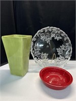 Fiesta Red Bowl Round Platter & Vase