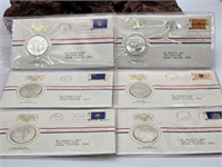 Six First Day Stamp Covers w/ 6oz  Sterling Silver