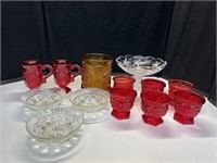 Red Amber Clear Glass Serving Dishes
