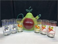 Fruit Glasses with Apple Tea Pot