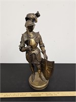 Old Solid Brass Knight Statue w Shield and Flag-