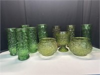Vintage Avocado & Green Floral Vases 11 total