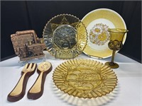 Vintage Amber Fruit Platters Mid Century Plate &