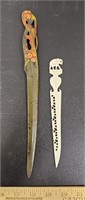 (2) Old Letter Openers- Green Metal Marked Ges.