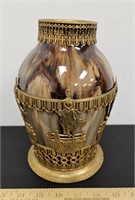 Drip Glaze Vase w Gold Metal Encasing Picturing