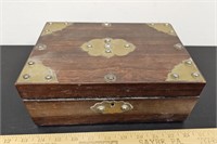 Vintage Wooden Box with Brass Embellishments and