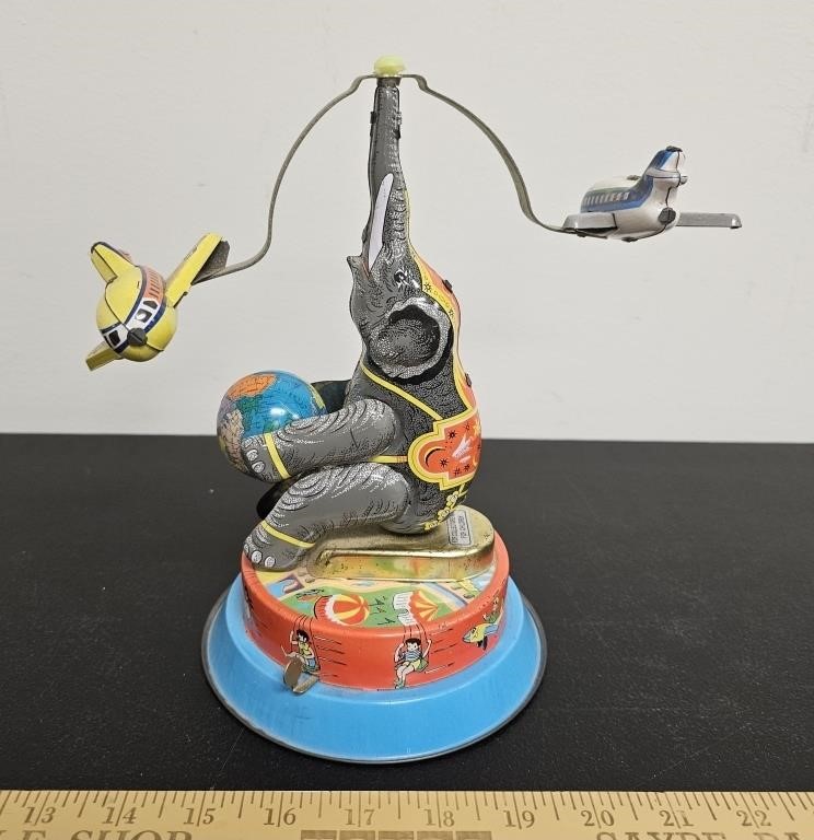 Vintage Tin Litho Balancing Elephant Wind Up Toy-