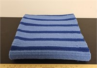 Vintage Blue Striped Crocheted Blanket