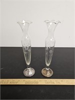 (2) Sterling Duchin Creations Etched Bud Vases-