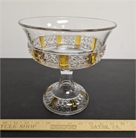 Vintage Amber and Clear Cut Glass Pedestal Bowl-