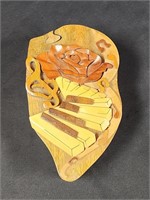 HAND CRAFTED 3D INTARSIA WOOD ART ROSE & MUSIC ...