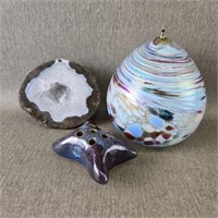 Glass Oil Lamp w/ Incense Holder & Crystal Geode