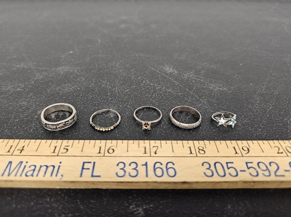 (5) Sterling Rings- Marked- 12.5 grams