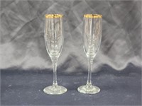 (2) GOLD RIM CHAMPAGNE GLASSES