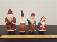 (4) Hand Carved and Hand Painted Santas