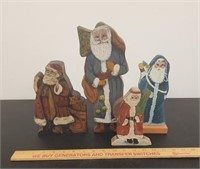 (4) Vintage Wooden Standing Santas- Hand Painted