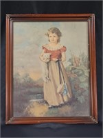 VINTAGE FRAMED JANE FREEMAN "CHUMS" GIRL W/ ...