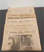 (4) JFK Assassination Newspapers- Including