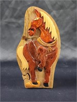 HAND CRAFTED 3D INTARSIA WOOD ART HORSE PUZZLE BOX